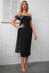 Quirita Sequin Back Draped Ribbon Dress